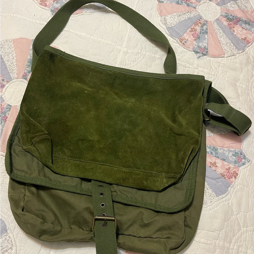 Marc Jacobs Military Army Bag Briefcase Cargo Suede Canvas Green Olive Messenger - Picture 3 of 7